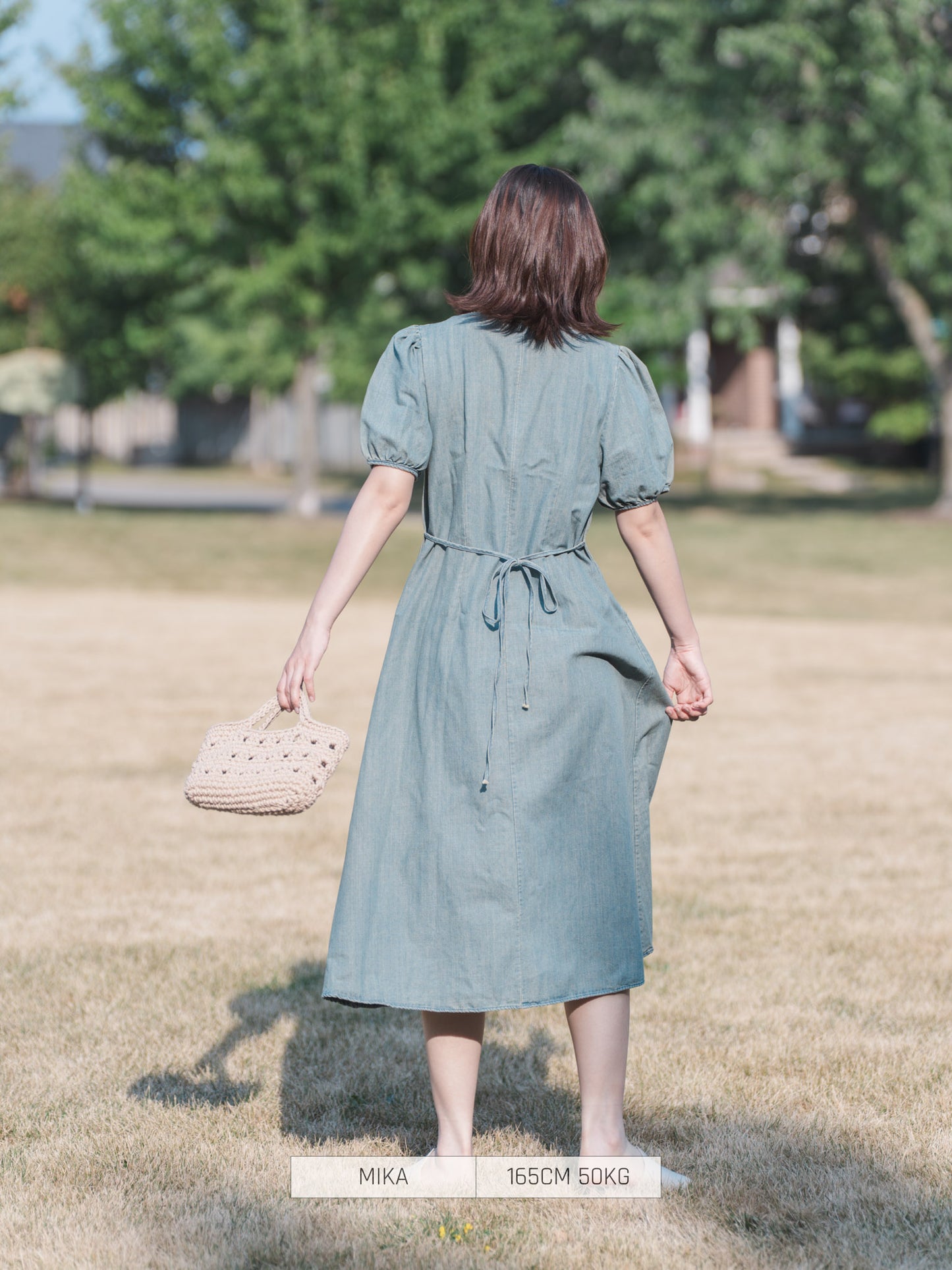 BLUE EAST Casual Dress Long Dress Short Sleeve Puff Sleeve Denim