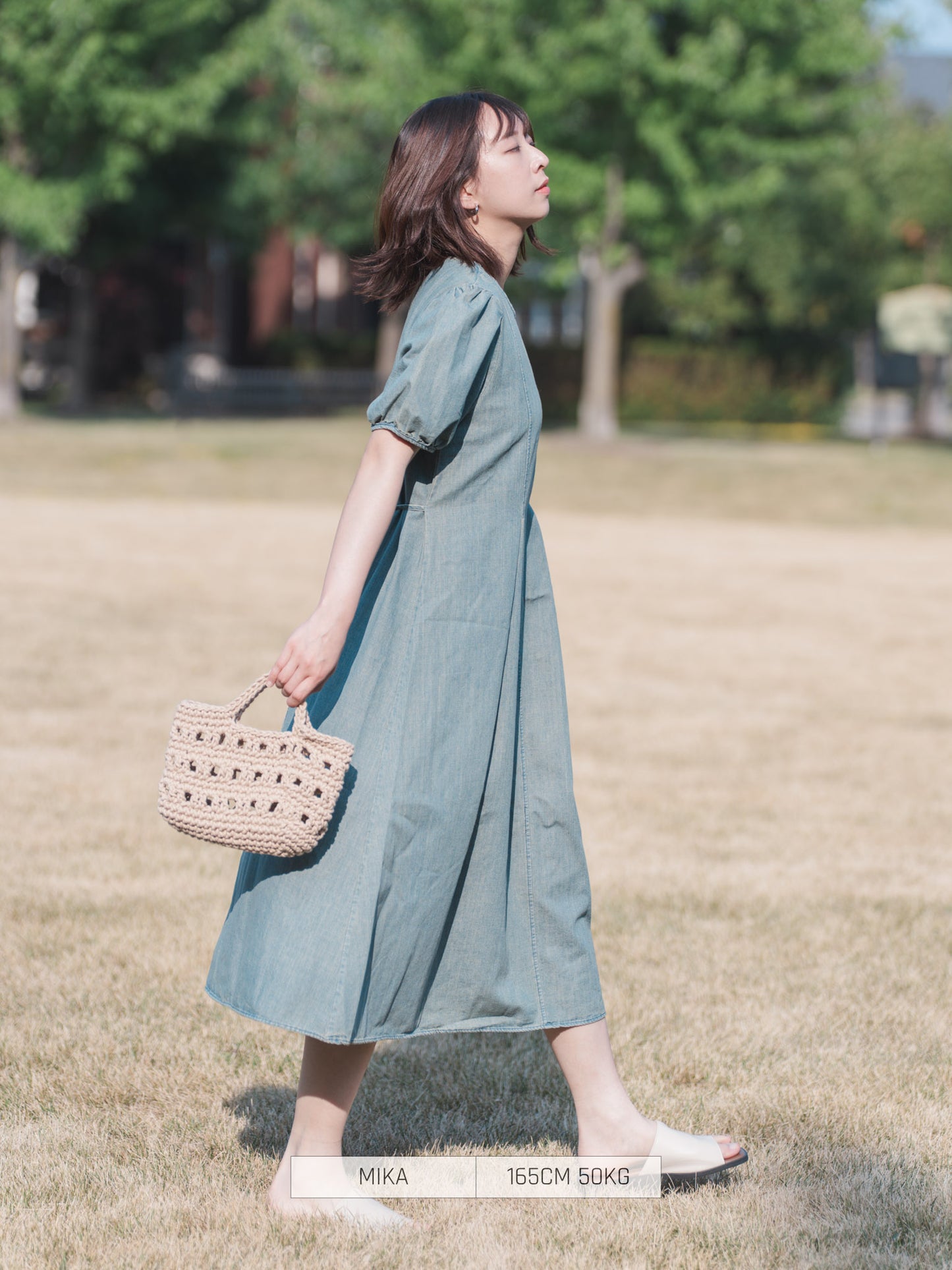 BLUE EAST Casual Dress Long Dress Short Sleeve Puff Sleeve Denim
