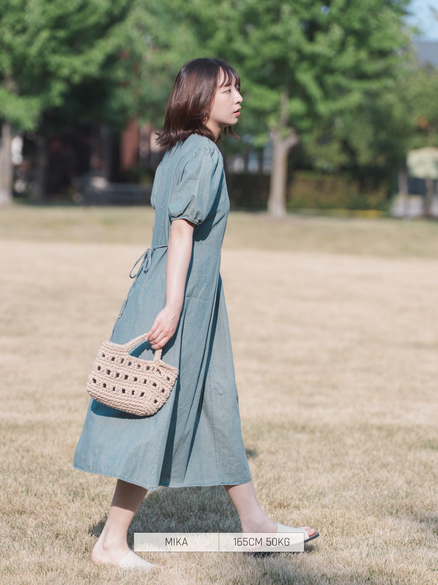BLUE EAST Casual Dress Long Dress Short Sleeve Puff Sleeve Denim