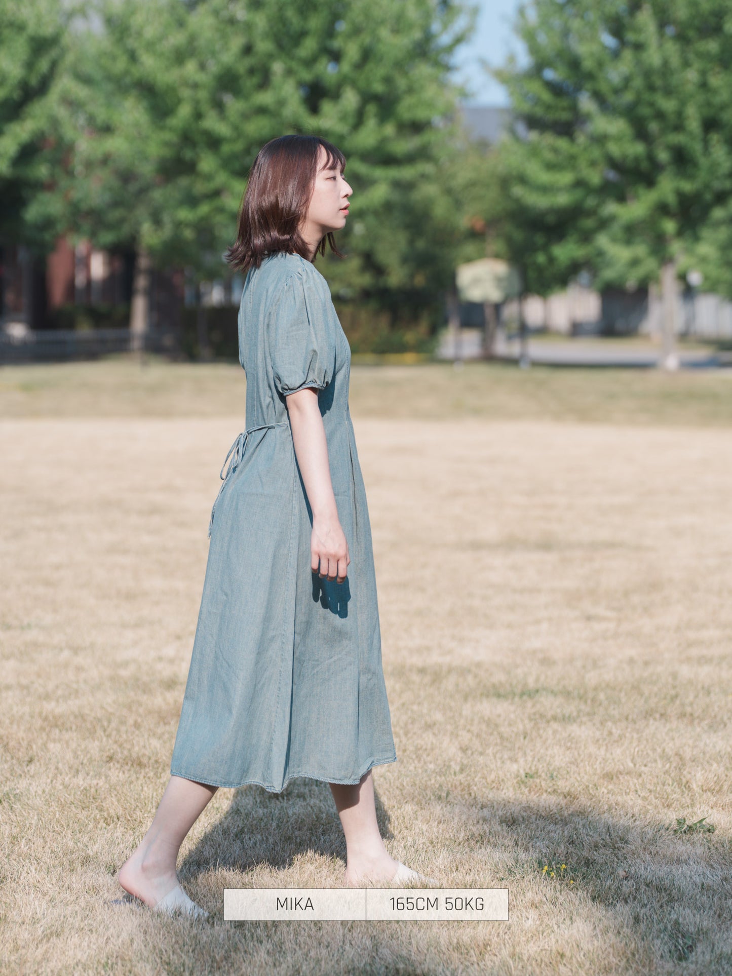 BLUE EAST Casual Dress Long Dress Short Sleeve Puff Sleeve Denim