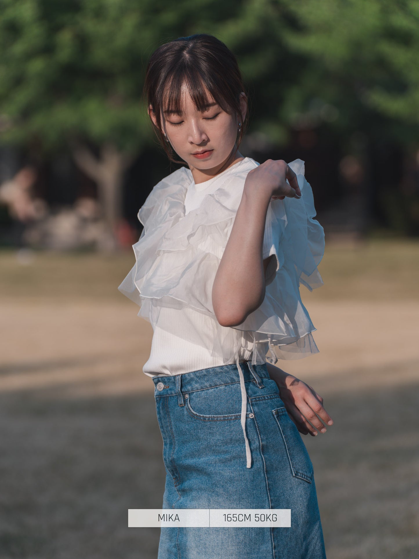 Bab T-shirt Asymmetrical Ruffle Docking Cut-and-sew