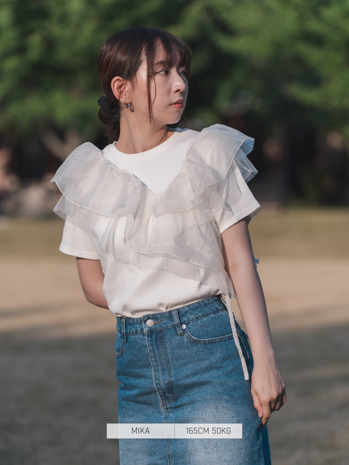 Bab T-shirt Asymmetrical Ruffle Docking Cut-and-sew
