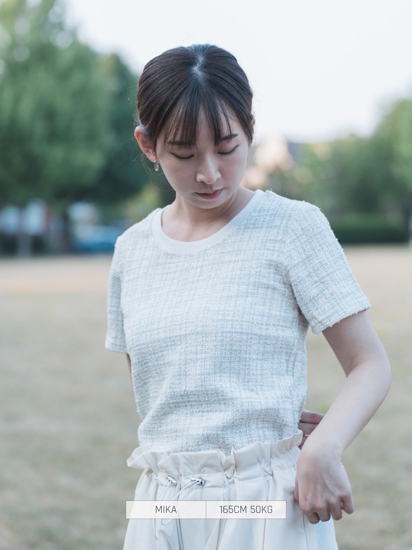 BLUE EAST T-Shirt Tweed Short Sleeve Cut-and-sew