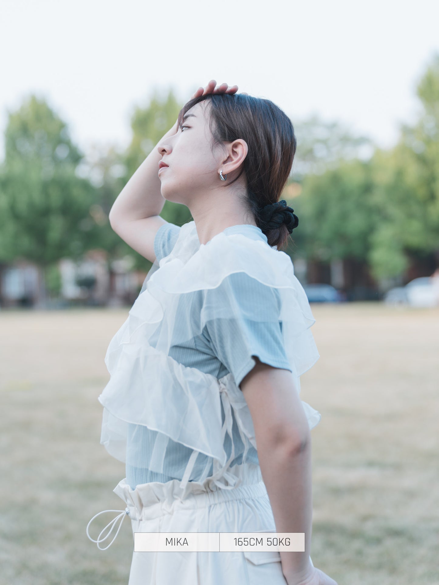 Bab T-shirt Asymmetrical Ruffle Docking Cut-and-sew
