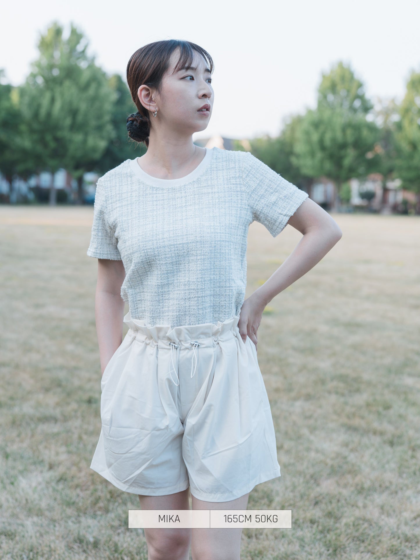 BLUE EAST T-Shirt Tweed Short Sleeve Cut-and-sew