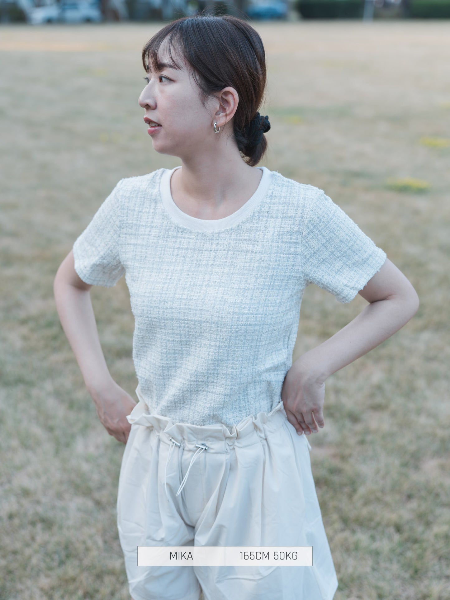 BLUE EAST T-Shirt Tweed Short Sleeve Cut-and-sew