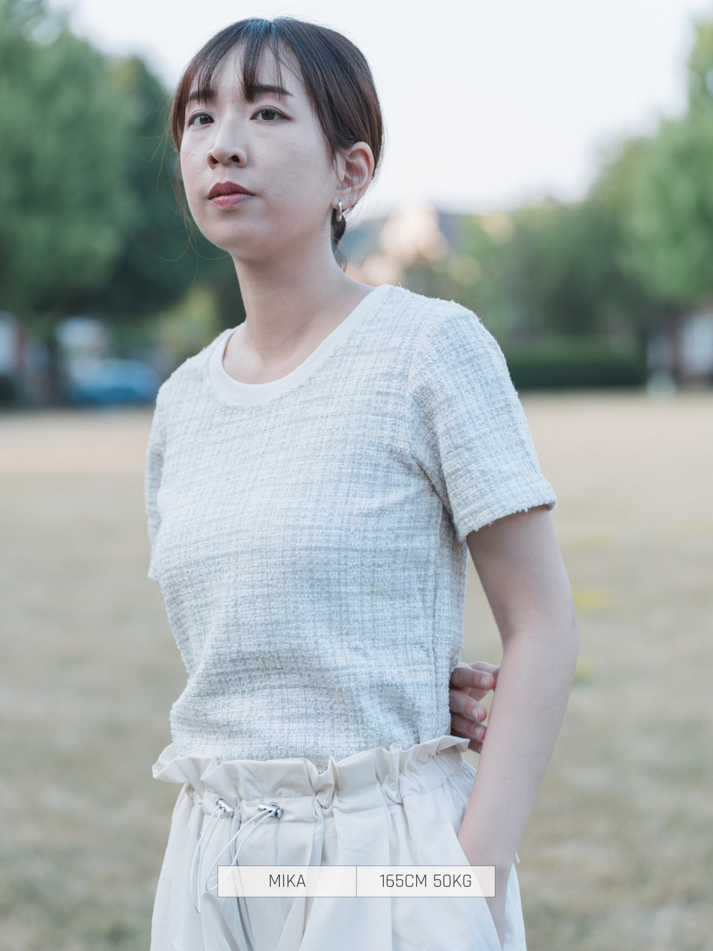 BLUE EAST T-Shirt Tweed Short Sleeve Cut-and-sew