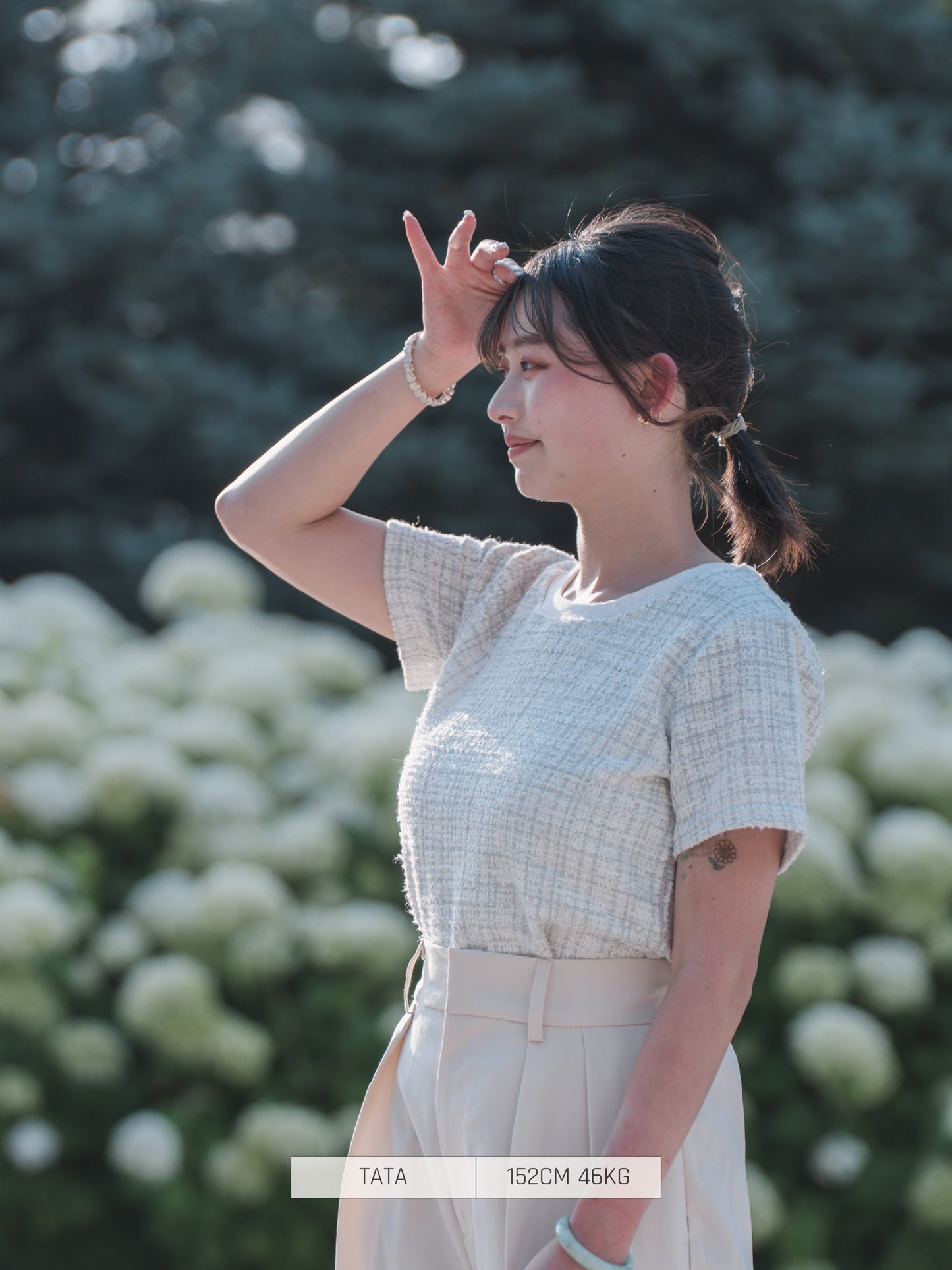 BLUE EAST T-Shirt Tweed Short Sleeve Cut-and-sew