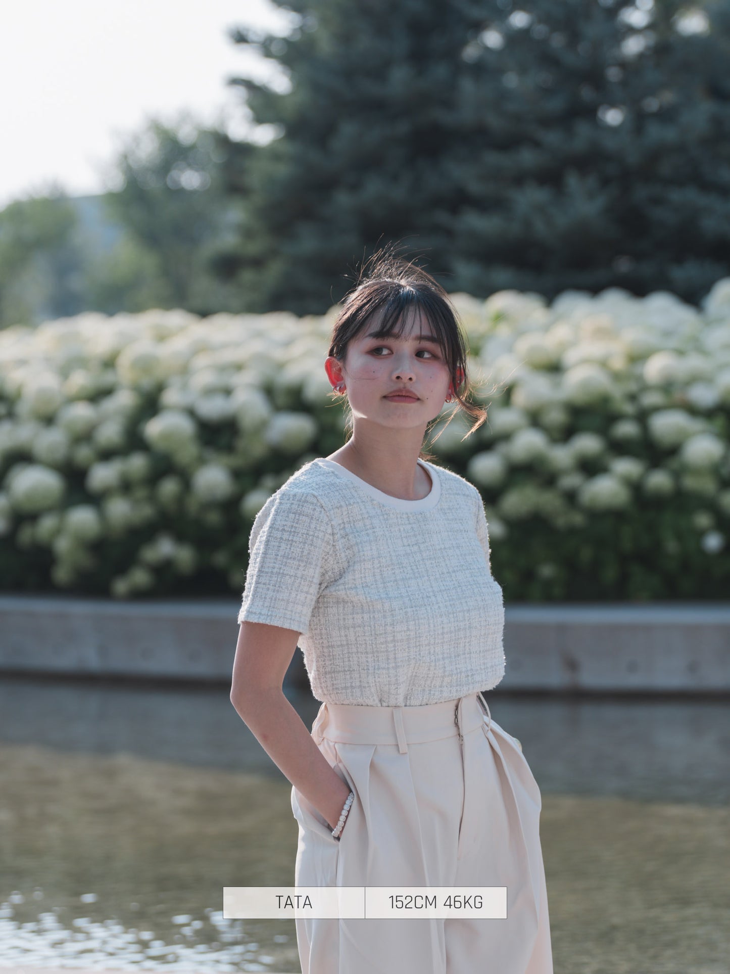 BLUE EAST T-Shirt Tweed Short Sleeve Cut-and-sew